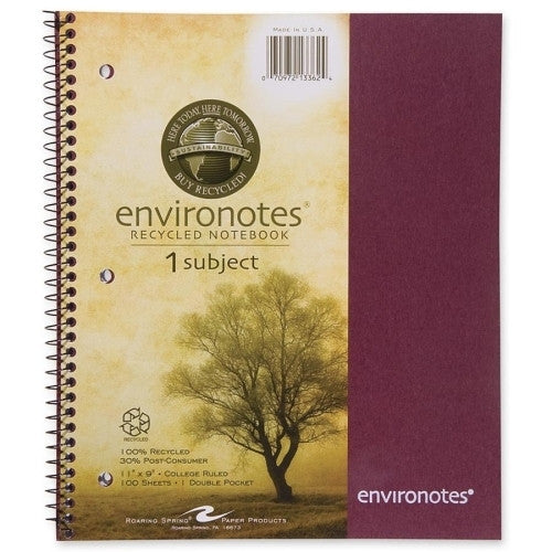 Roaring Spring Paper Products Wirebound Notebook,1-Sub,11"x9",100 SH,Assorted