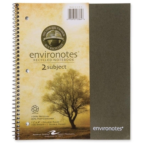 Roaring Spring Paper Products Wirebound Notebook,2-Sub,11"x9",100 SH,Assorted