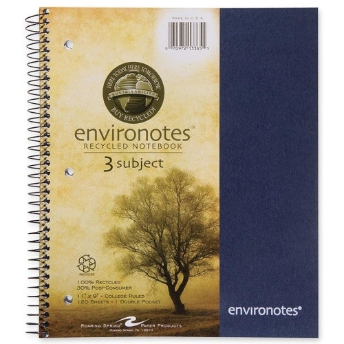 Roaring Spring Paper Products Wirebound Notebook,3-Sub,11"x9",120 SH,Assorted