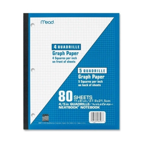 Mead Wireless Neatbook,1-Sub,Quad Rule,11"x8-1/2",80 Shts,WE