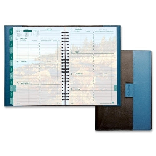 Weekly Planner, Jan-Dec, Pad, Brown/Blue Cover