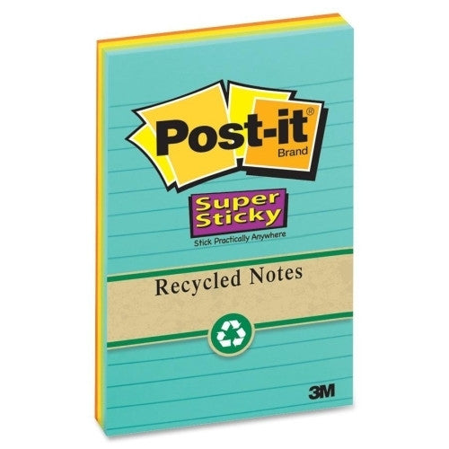 3M Commercial Office Supply Div. Super Sticky Notes, Recycled, 4"x6", 4/PK, Nature Colors