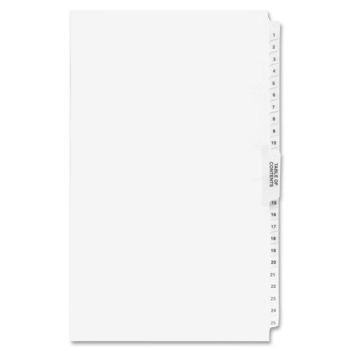 Kleer-Fax, Inc. Index Dividers, 1-25, Legal, Side Tab, 1/25 Cut, White