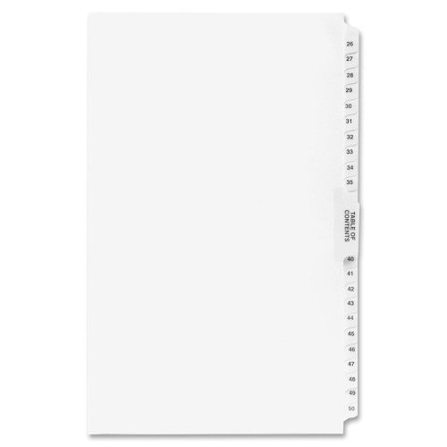 Kleer-Fax, Inc. Index Dividers, 26-50, Legal, Side Tab, 1/25 Cut, White