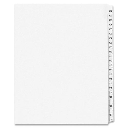 Kleer-Fax, Inc. Index Dividers,Number 101-125,Side Tab,1/25 Cut,Ltr,25/ST,WE