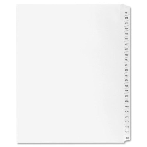 Kleer-Fax, Inc. Index Dividers,"Exhibit 451-475",Side Tabs,1/25 Cut,25/PK,WE