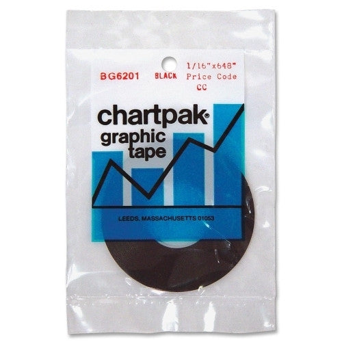 Chartpak Graphic Tape,Permanent,Self-Adhesive,1/16"x648",Matte,Black