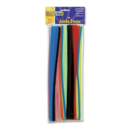 Chenille Kraft Company Chenille Stems, Jumbo, 6mm x 12" L, 100/ST, Assorted