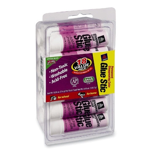 Avery Consumer Products Permanent Glue Sticks, 0.26 oz, 18/PK, Purple Dries Clear