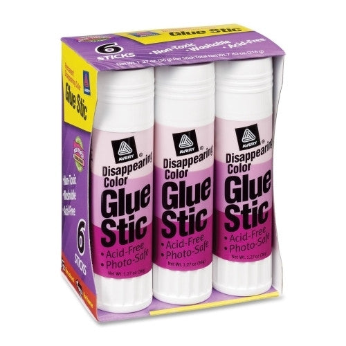 Avery Consumer Products Glue Stic, Permanent, Washable, 1.27 oz., 6/PK, Purple