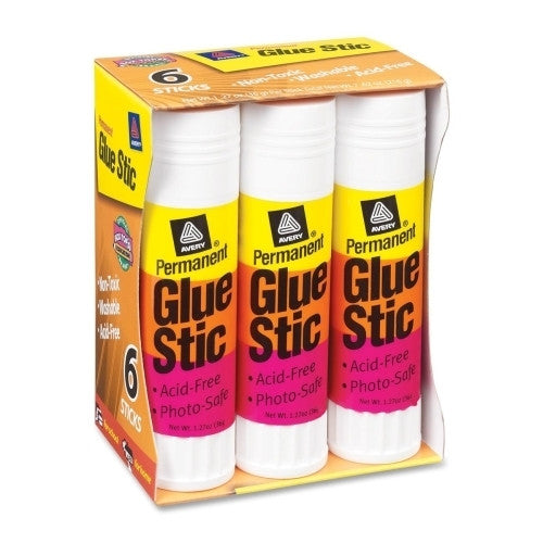 Avery Consumer Products Glue Stic, Permanent, Washable, 1.27 oz., 6/PK, Clear