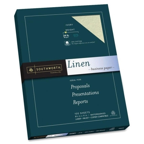 Southworth Company Linen Paper, 24 lb., 8-1/2"x11", 100 Sheets/BX, Ivory