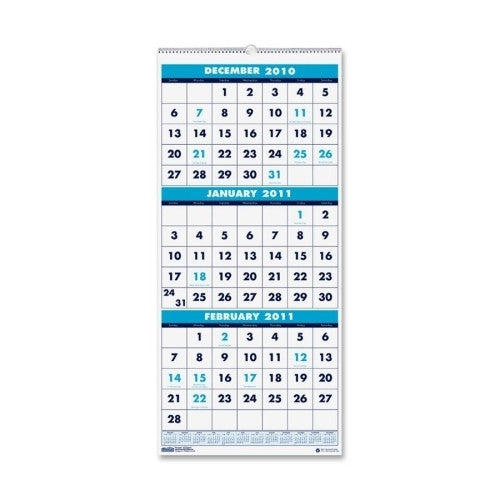 House of Doolittle 3-Month Calendar,14-Months,Dec-Jan,Wire Bound,12-1/4"x27"