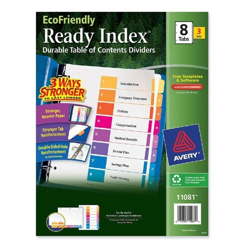 Avery Consumer Products Table Of Contents Dividers, 8-Tab, 3/PK, Multi