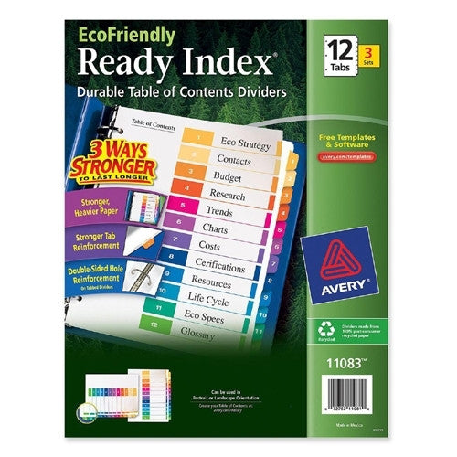 Avery Consumer Products Table Of Contents Dividers, 12-Tab, 3/PK, Multi