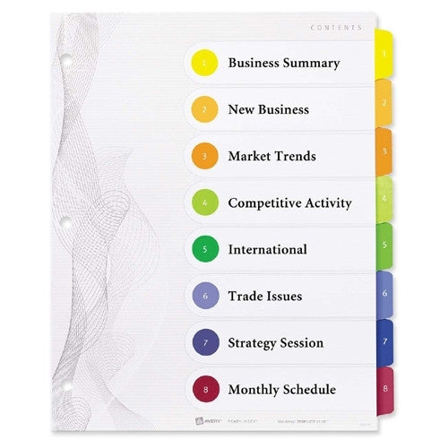 Avery Consumer Products Designer Index Dividers, 8-Tab, Multi