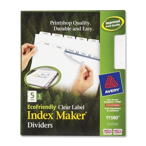 Avery Consumer Products Laser/Inkjet Dividers, 5-Tab, 5 Sets/PK, White