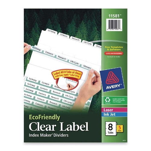 Avery Consumer Products Laser/Inkjet Dividers, 8-Tab, 5 Sets/PK, White