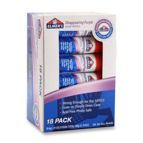 Elmer's Products Inc Glue Stick, 18/PK, Washable, Purple Dries Clear