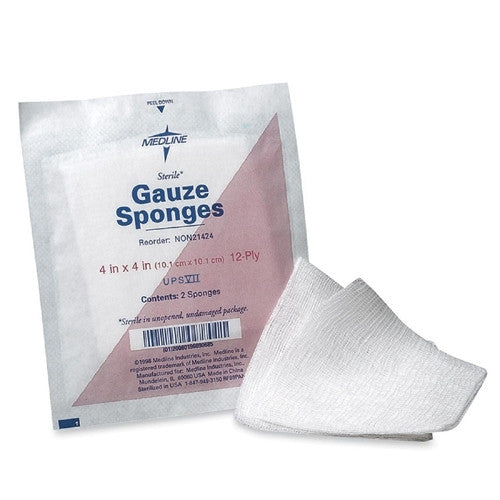 Medline Industries, INC. Gauze Sponges, Cotton Woven, 4"x4", 12 Ply, 50/PK, White