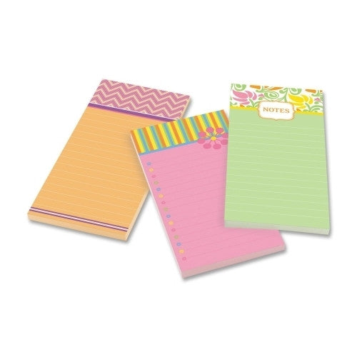 3M Commercial Office Supply Div. Super Sticky Pads,Printed Designs,75 Sh/PD,4"x8",3/PK,Multi