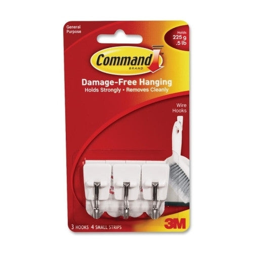 3M Commercial Office Supply Div. Hooks w/ Adhesive Strips,Small Wire,Holds 1/2lb.,3/PK,WE