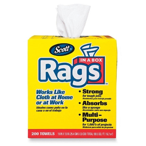 Kimberly-Clark Rags In A Box, w/ Handle, 10"x13", 200 Towels/BX, White