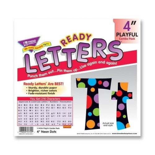 Trend Enterprises Ready Letter, w/ Neon Dots, 4",