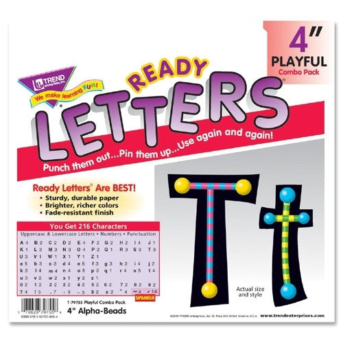 Trend Enterprises Ready Letters, Alphabeads Design, 4", Assorted Letters/Color