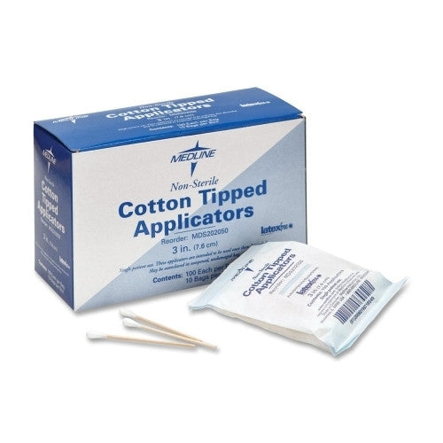 Medline Industries, INC. Cotton Tip Applicator, 3", Nonsterile, 1000/BX, White