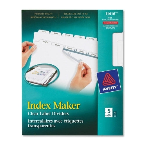 Avery Consumer Products Index Maker, Laser, Punched, 5-Tab, 5/ST, White