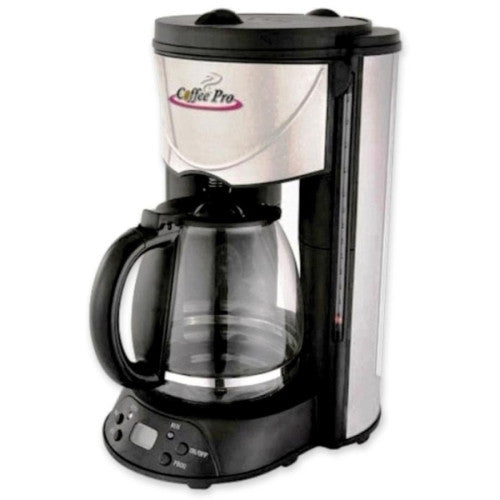 CoffeePro Coffeemaker, 12-Cup, 8"x11"x14", Stainless Steel/Black