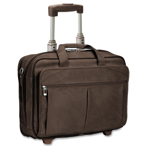 US Luggage Rolling Laptop Case, 17"x8"x13-1/2", Adjust. Strap, Brown