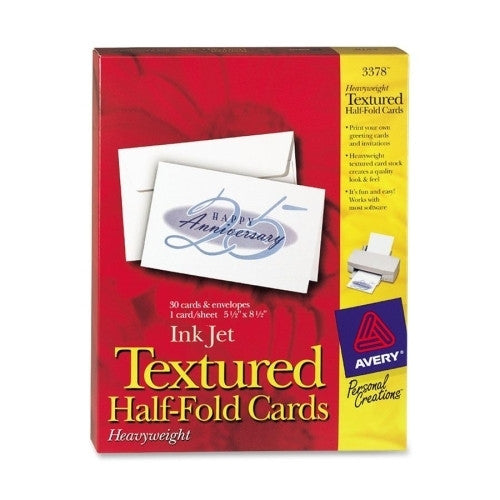 Avery Consumer Products Half-Fold Cards,Inkjet,Textured,5-1/2"x8-1/2",30/BX,White