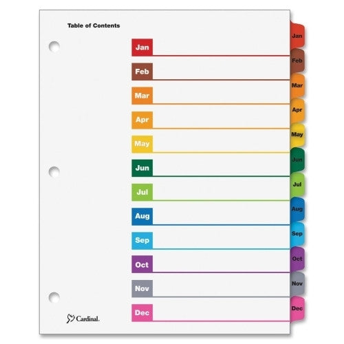 Cardinal Brands, Inc One Step Index System, Monthly, Jan-Dec, 12-Tab, Multicolor