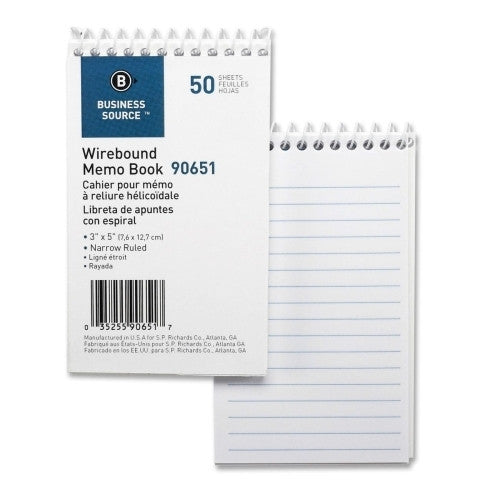 Business Source Wirebound Memo Book,End Spiral,3"x5",50BK/PKWE