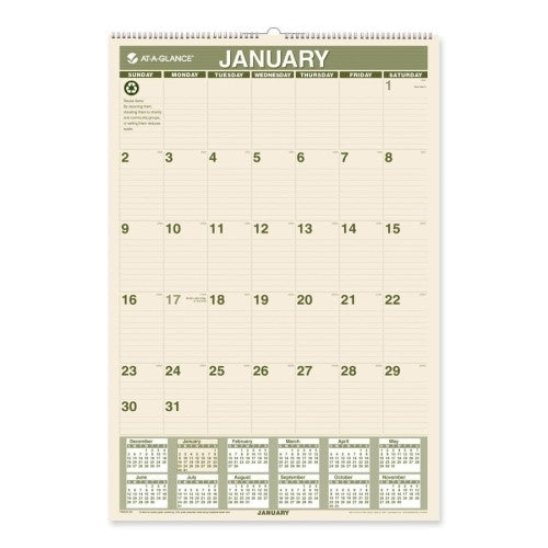 At-A-Glance Wall Calendar, Recycled, 12-Month, Jan-Dec, 15-1/2"x22-3/4"