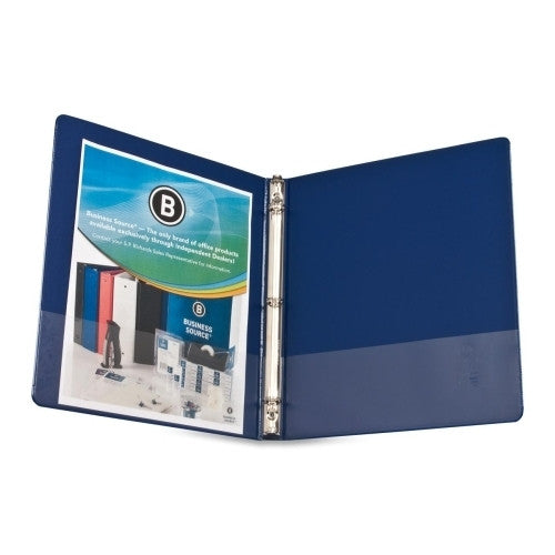 Business Source Round Ring Binder, w/ Pockets, 1/2", Dark Blue