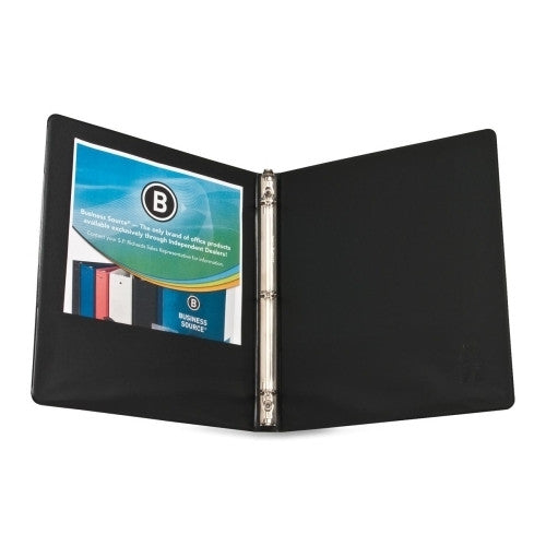 Business Source Round Ring Binder, w/ Pockets, 1/2", Black