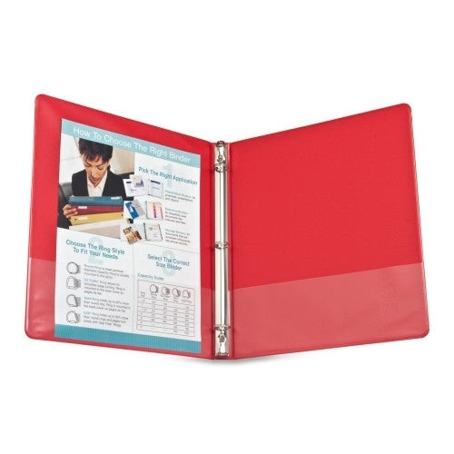 Business Source Round Ring Binder, w/ Pockets, 1/2", Red