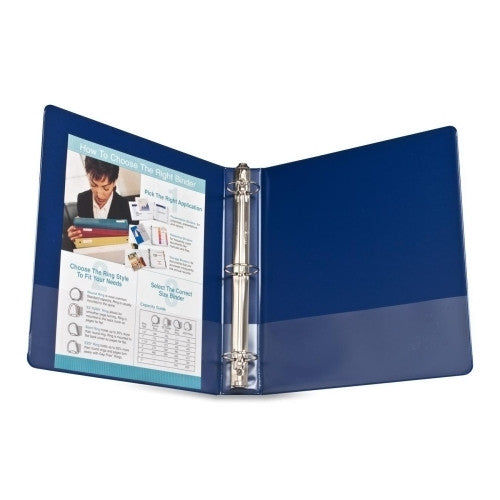 Business Source Round Ring Binder, w/ Pockets, 1-1/2", Dark Blue