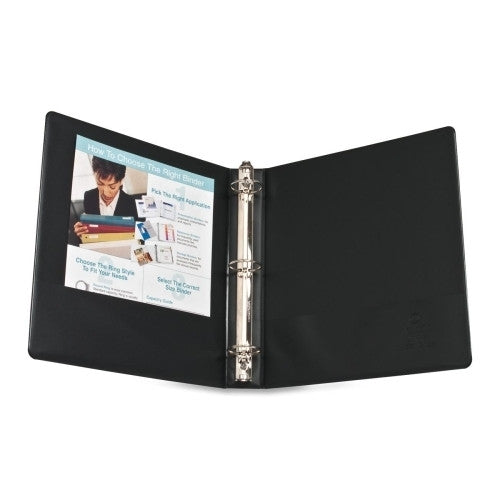 Business Source Round Ring Binder, w/ Pockets, 1-1/2", Black