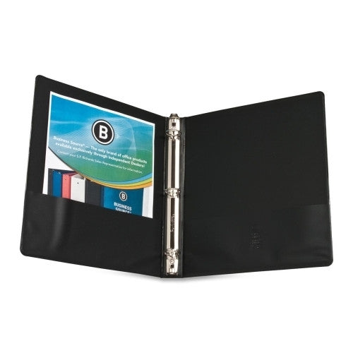 Business Source Round Ring Binder, w/ Pockets, 1, Black