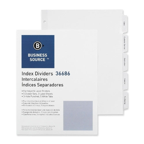 Business Source Index Dividers, 3HP, Reinforced, 5-Tab, 5 ST/PK, White