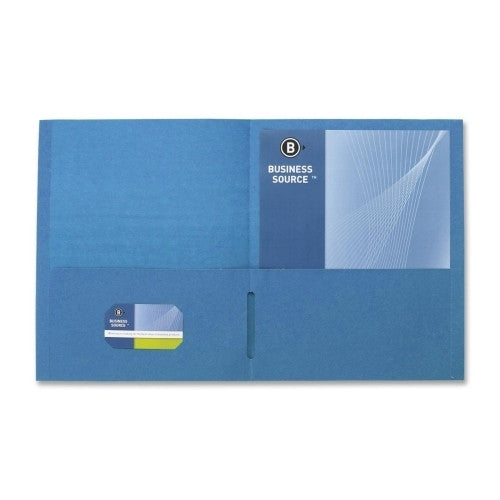 Business Source 2-Pocket Folders, 125 Sh. Cap., 11"x8-1/2", 25/BX, Blue