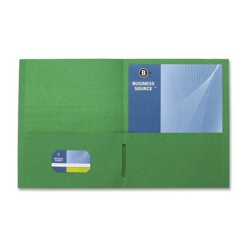 Business Source 2-Pocket Folders, 125 Sh. Cap., 11"x8-1/2", 25/BX, GN