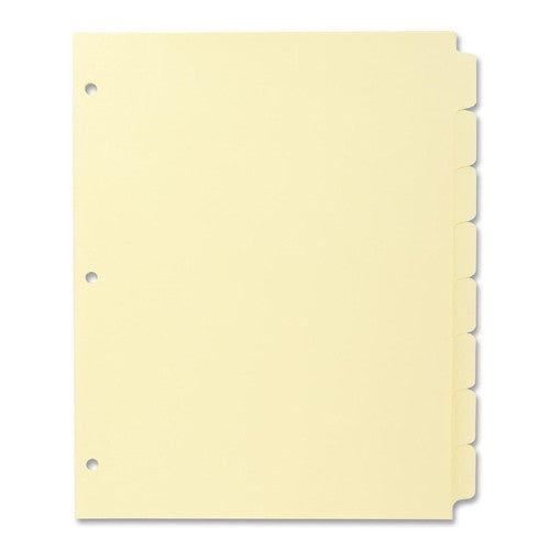 Business Source Plain Tab Indexes,3HP,8-Tab,11"x8-1/2",24 Sets/BX,Canary