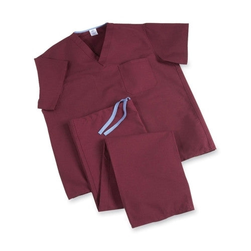 Medline Industries, INC. V-Neck Scrub Shirt, Reversible, Heavyweight, Large, Wine