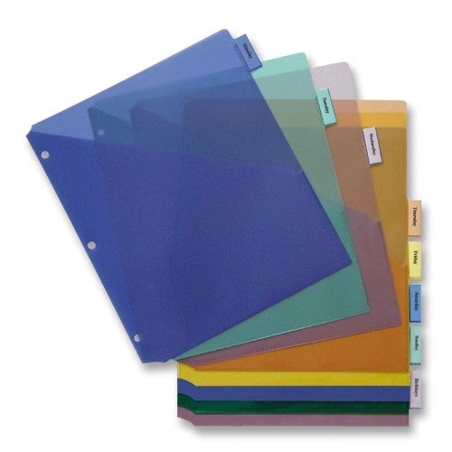 Business Source Poly Index Dividers, w/ Pocekt, 8-1/2"x11", 8-Tab, Multi