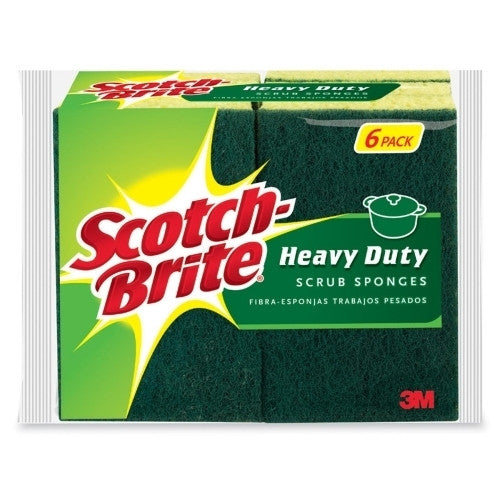 3M Commercial Office Supply Div. Scrub Sponge, Hvy Duty, 4-1/2"x2-3/4", 6/PK, YW/GN